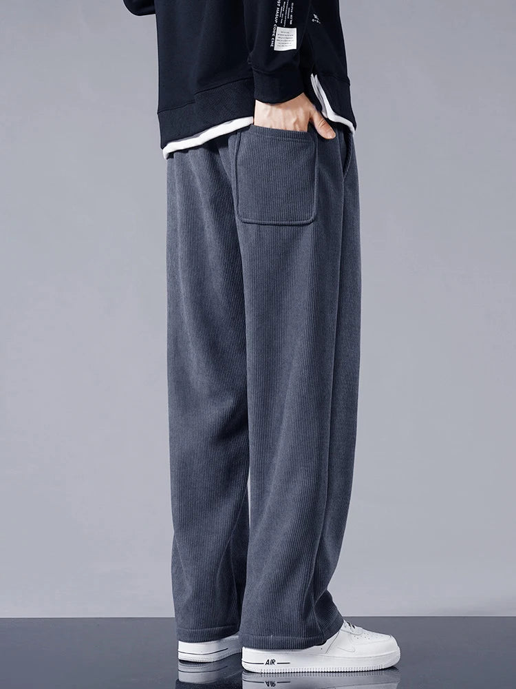 CORD & WARM - Men's Fleece-Lined Corduroy Sweatpants - Straight Loose Winter Trousers