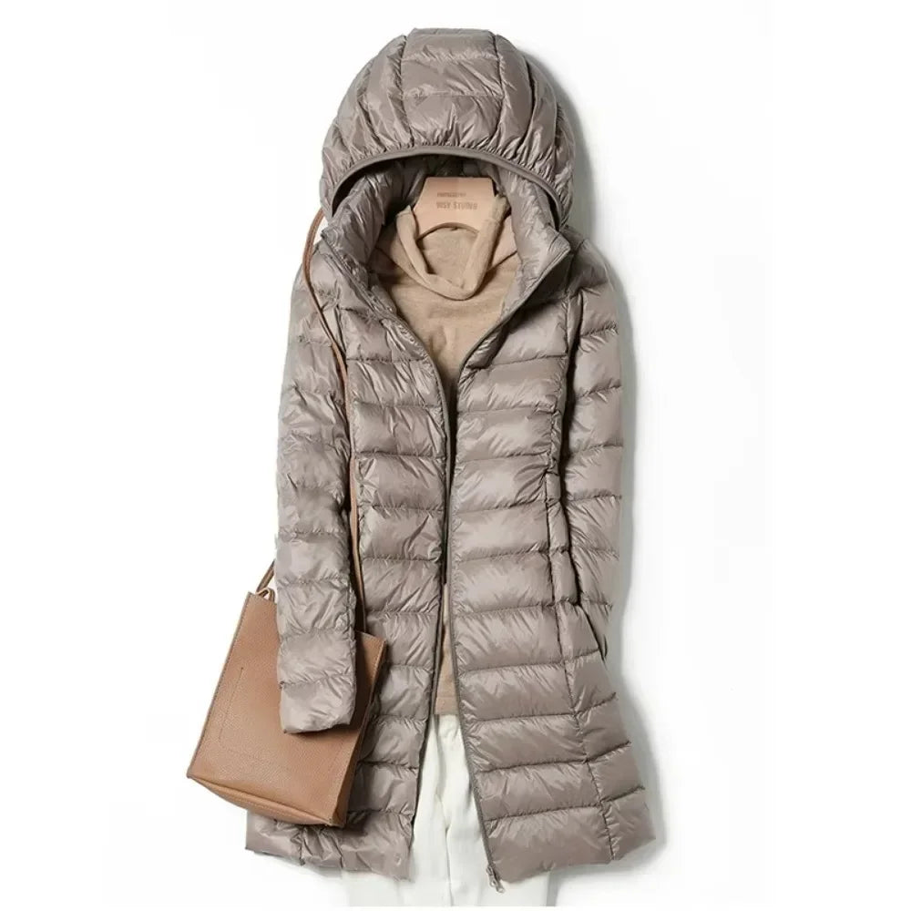Slim Long Parka – Detachable Hood Light Down Fill