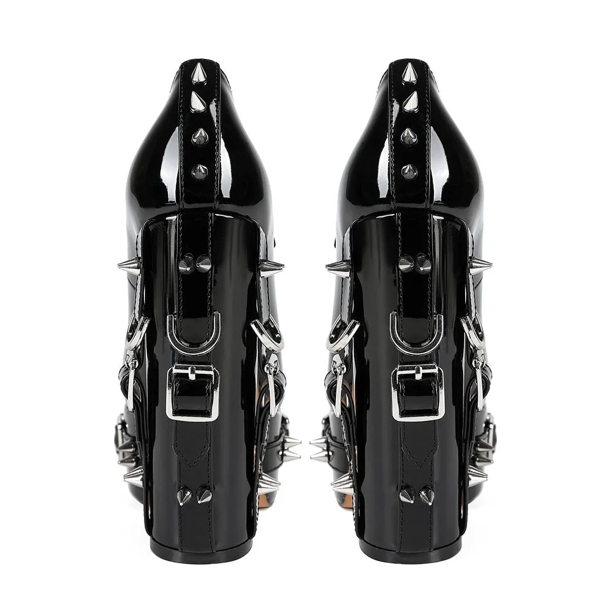 Spring Summer Punk Metal Rivet Buckle Belt Rings Thick High Heels Shoes Women Gothic Cosplay Chunky Platform Pumps Large Size 45