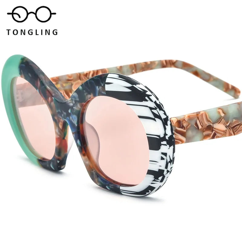 2025 New fashion color match frosted acetate cat-eye universal thick frame multi-color driving sunglasses for men and women