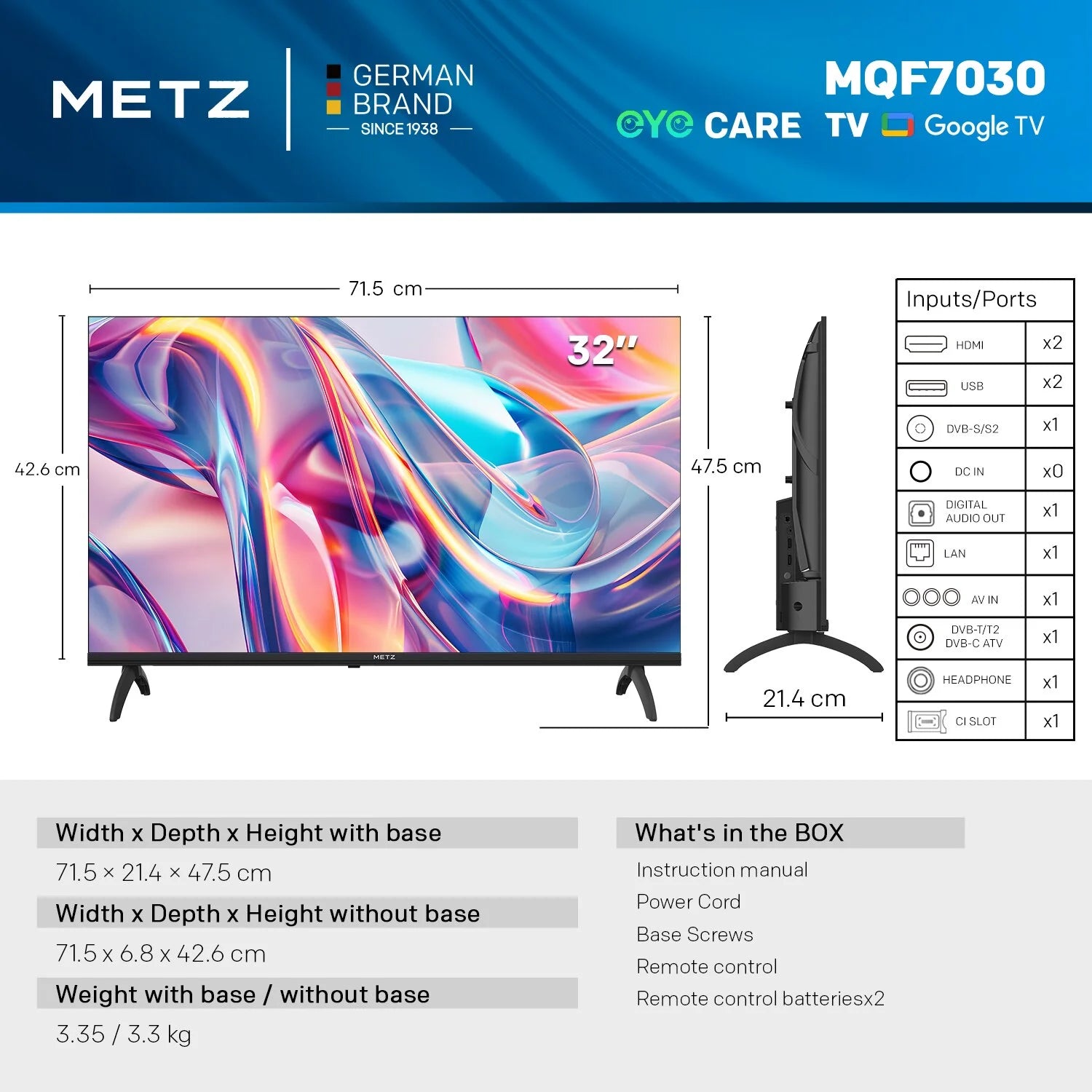 METZ 32MQF7030Z QLED Google TV 32 Inch