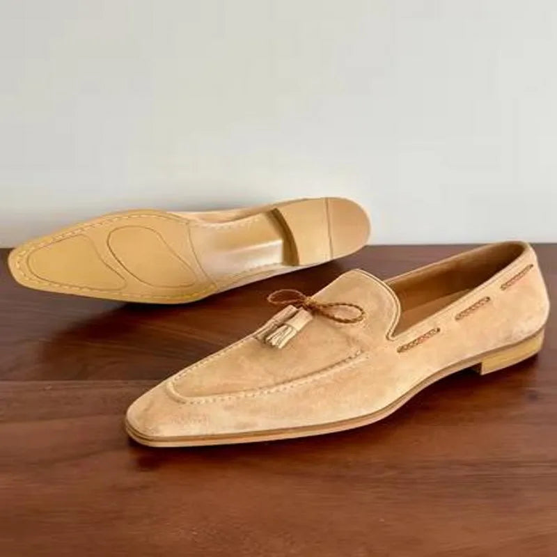 TASSEL EASE - Cow Suede Slip-On Loafers - Tassel Fringe, Casual Luxury