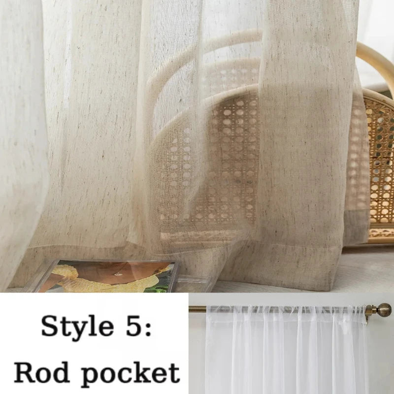 S-FOLD LINEN-LOOK SHEER CURTAINS - 80gsm Yarn Tulle, 5 Headings - Elegant Waves, Easy Rooms