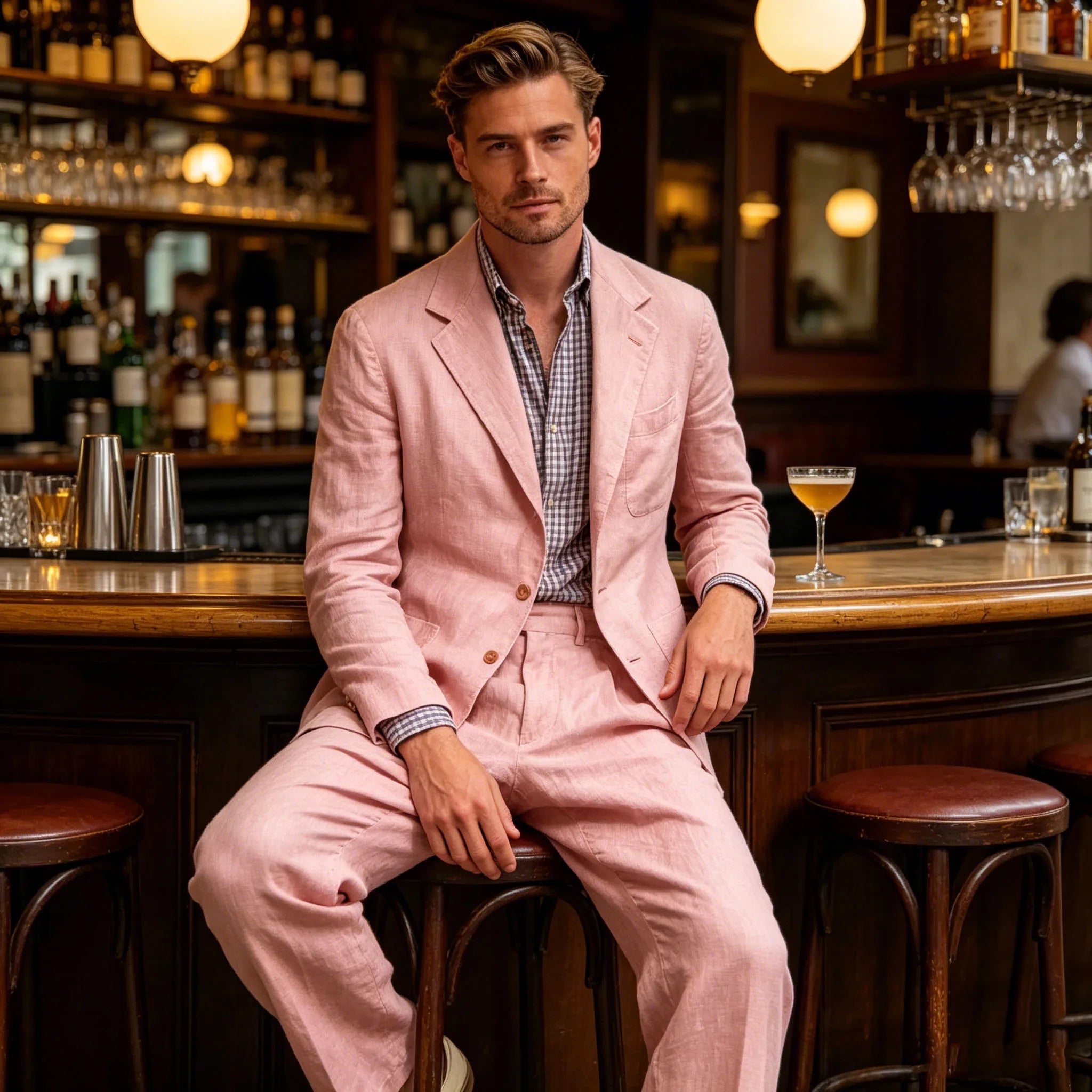 Men's Linen Suit 2-Piece - Breathable Blazer & Wide Leg Pants - Summer Done Right