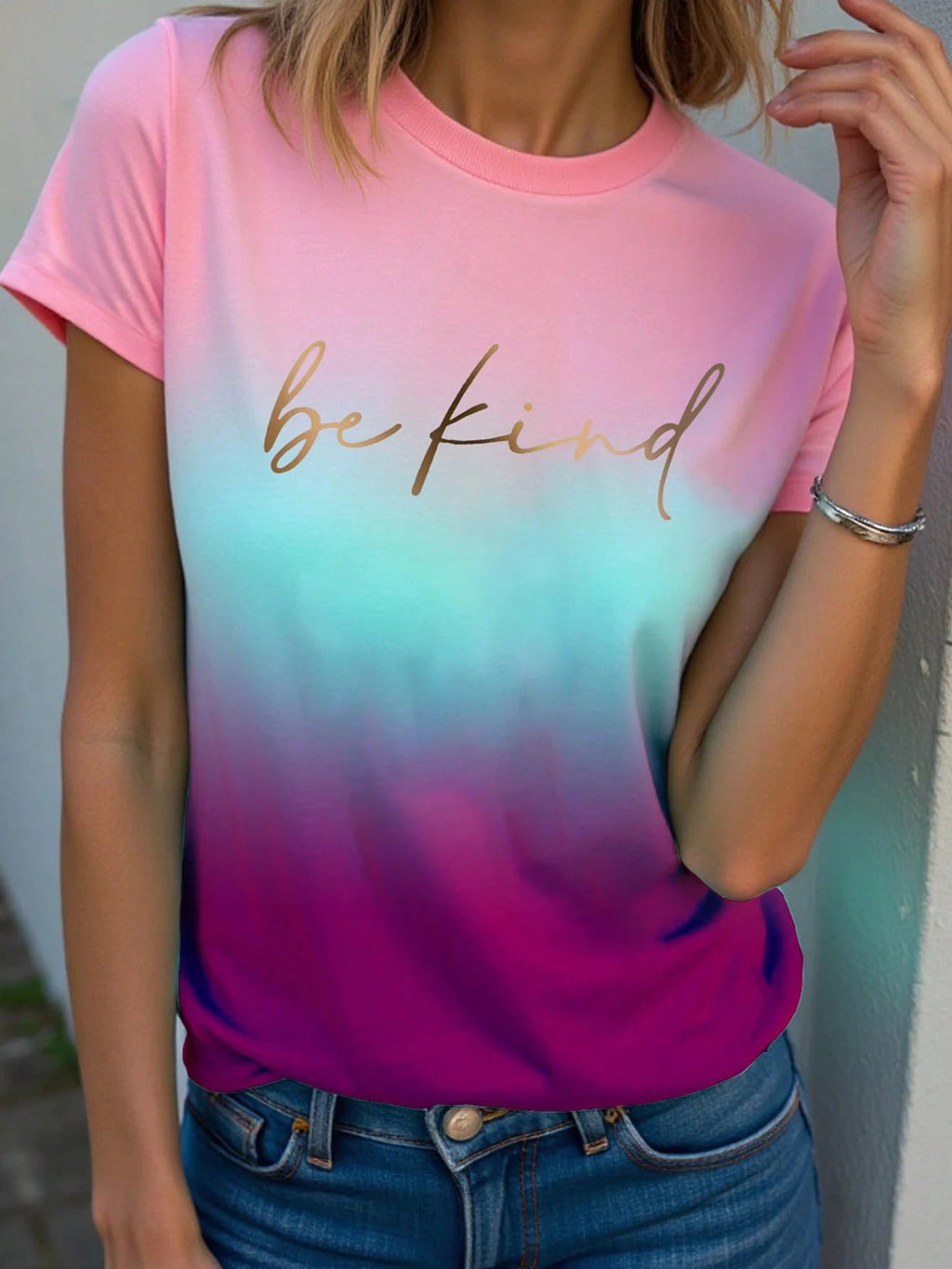 Abstract Face Gradient Color 3D Print T-Shirts Women's Casual Short Sleeve T Shirt O-Neck Tees Harajuku Y2K Tops Female Clothing