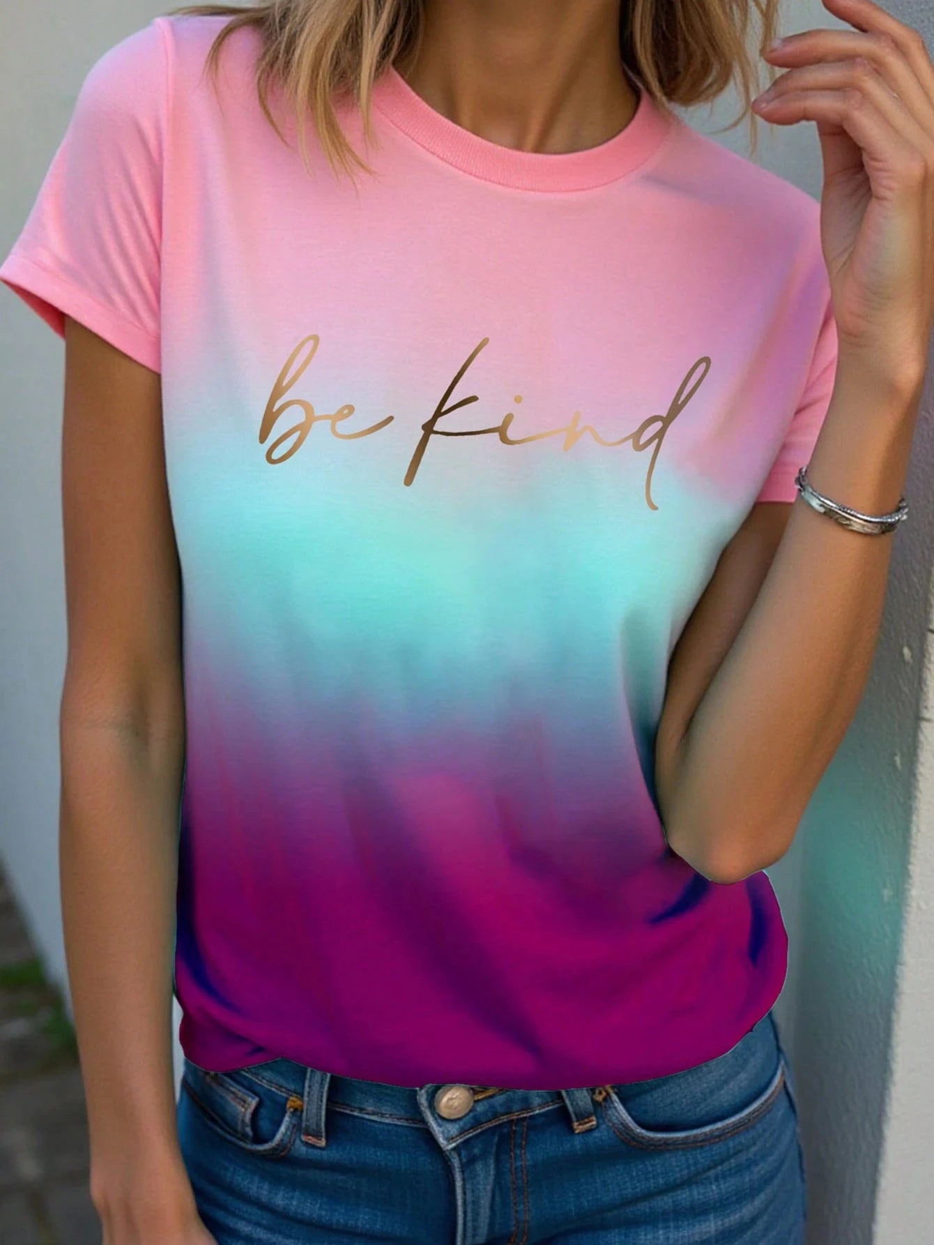 Abstract Face Gradient Color 3D Print T-Shirts Women's Casual Short Sleeve T Shirt O-Neck Tees Harajuku Y2K Tops Female Clothing