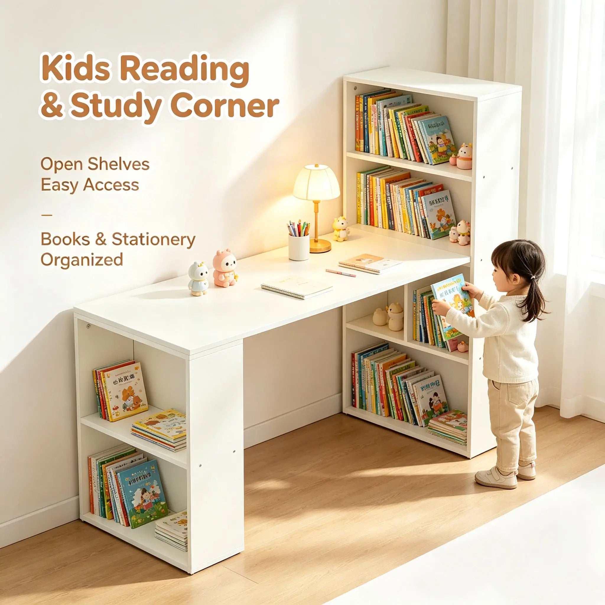 BYMAOCAR CORNER - L-Shaped Desk 120cm with 4-Tier Bookshelf - Work. Study. Game. All in One Corner.
