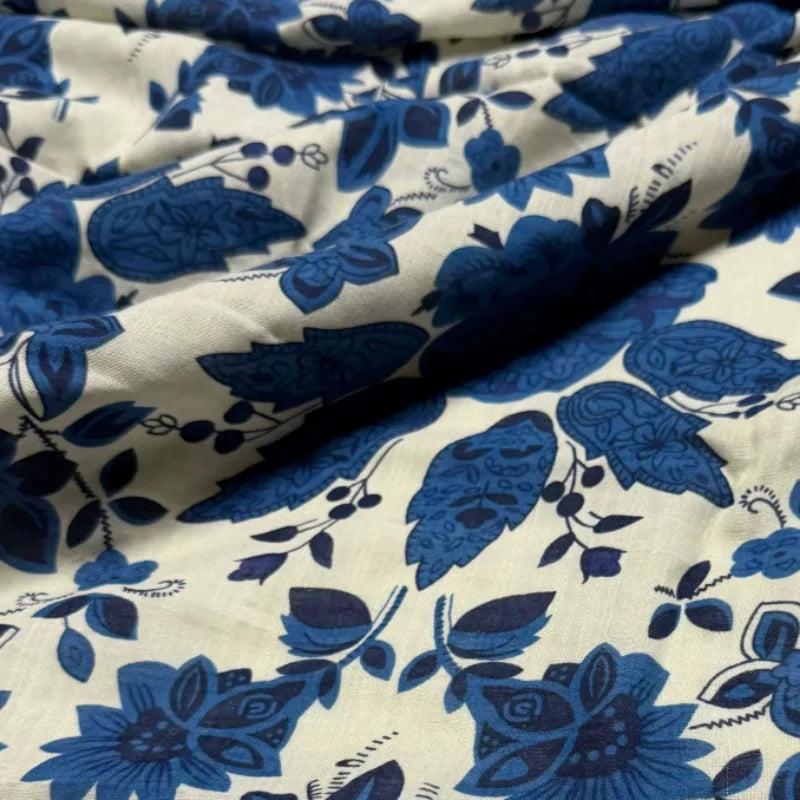 PORCELAIN PRINT COTTON LINEN FABRIC - 145cm Wide, 130g/m - Craft & Stitch