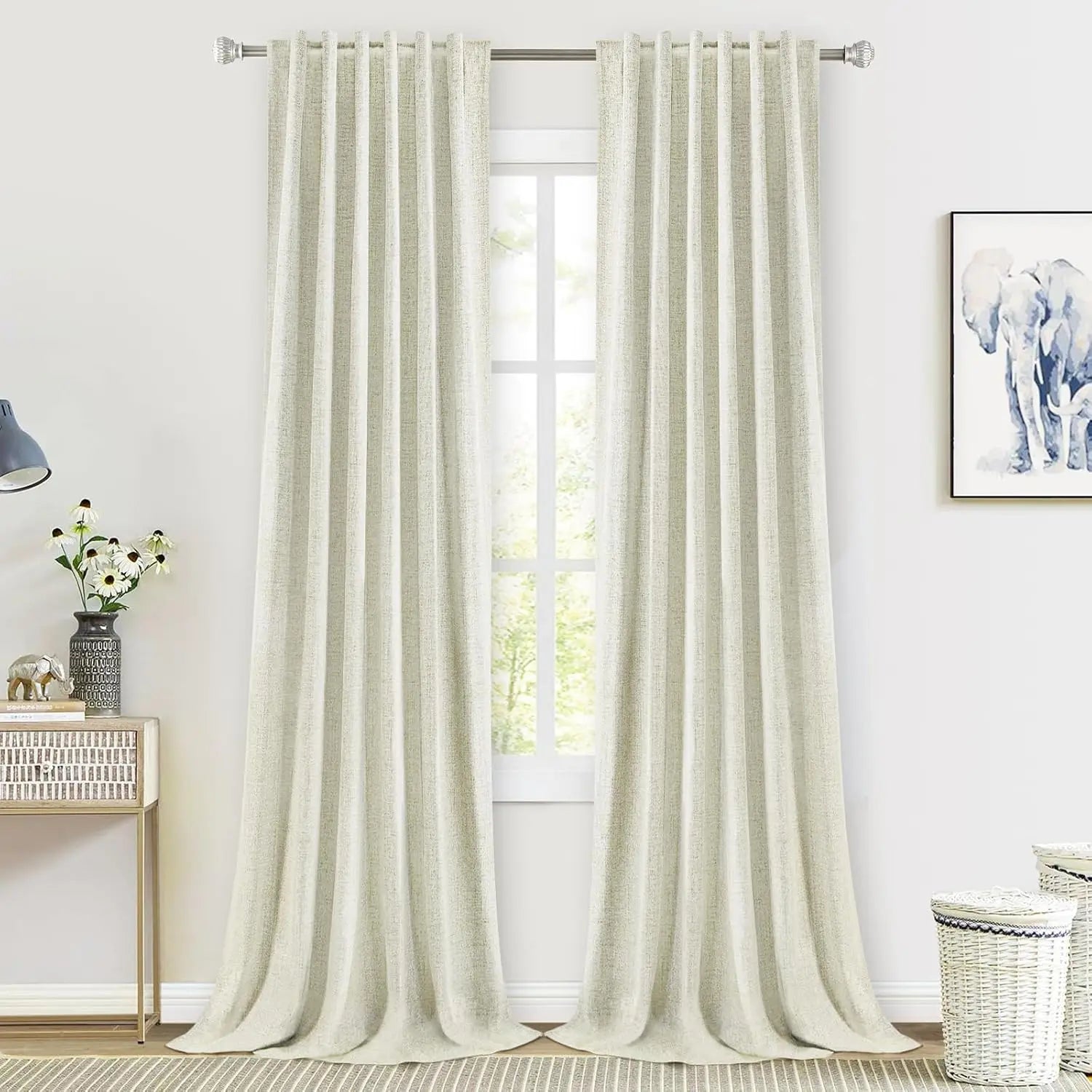 LINEN BLACKOUT CURTAINS - Full Light Block, Tab Top - Dark Quiet Rooms