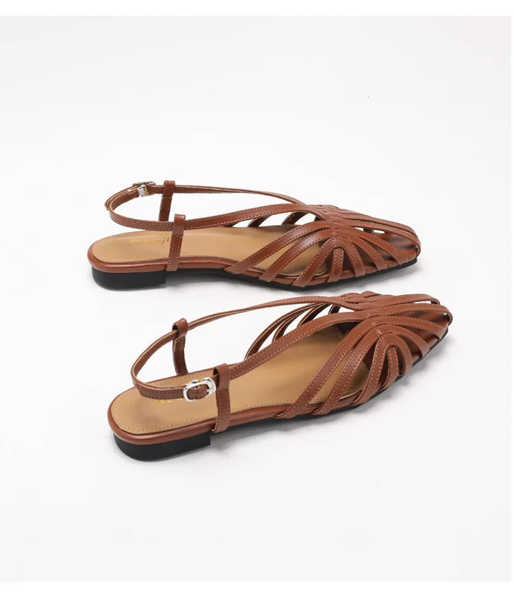 ZAROY Narrow Band Women Flat Sandals Large Size Designer Brand Banquet Wedding Shoes Summer Hollow Beach Gladiator Sandals