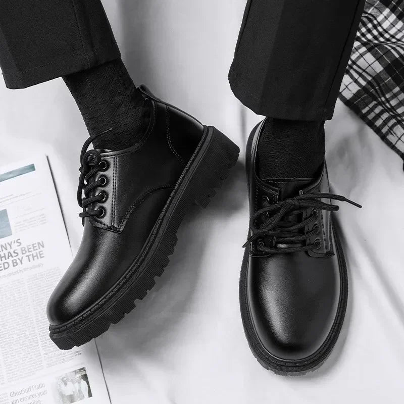 Men's Black Lace-Up Height Increasing Business Shoes - Casual PU EU 39-44