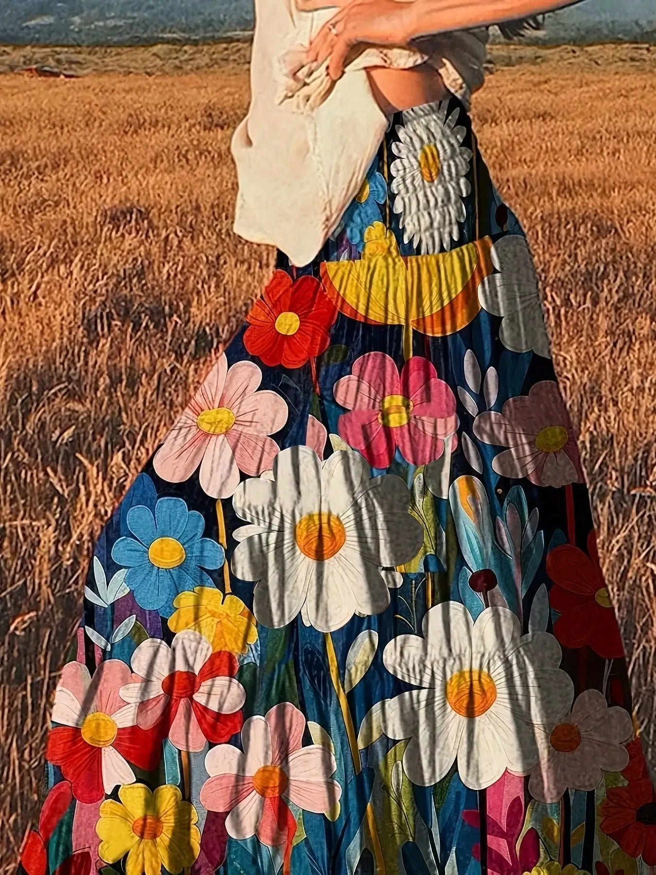 Women's Plus-Size Floral Print Layered Midi Skirt