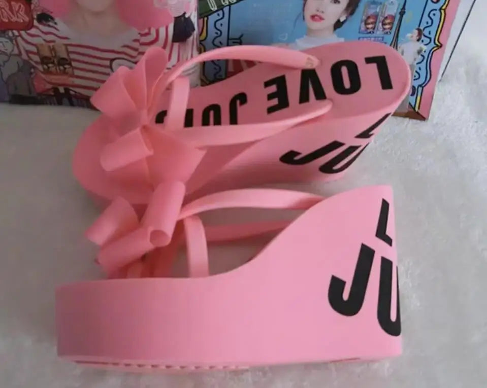 Platform Wedges Sandals Wedges Flip Flops High Heel Sandals Slippers White Beach Sandals Bohemia Flip Flops Pink size 32--43