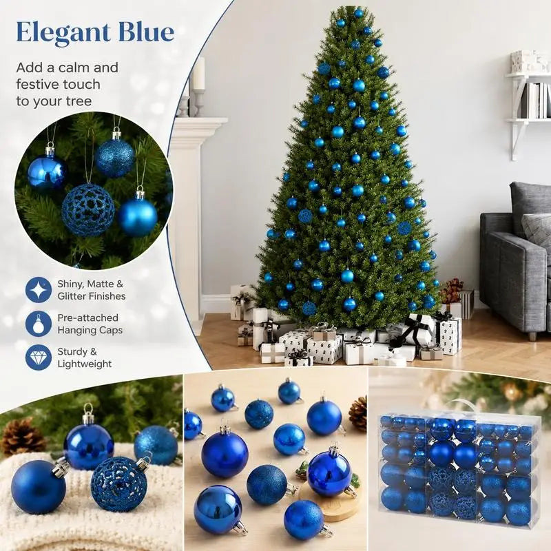 Blue Christmas Bauble Set - Three Sizes - Glass-Look Sparkle