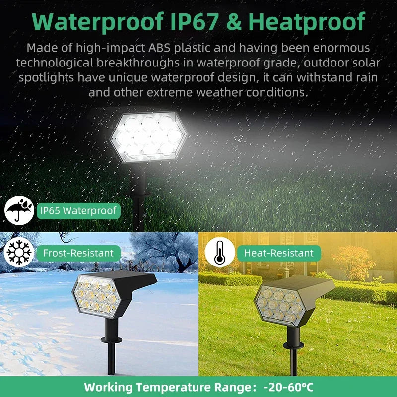 SOLAR GARDEN SPOTLIGHTS - 92 LEDs, IP67 - 3-Mode Outdoor Glow