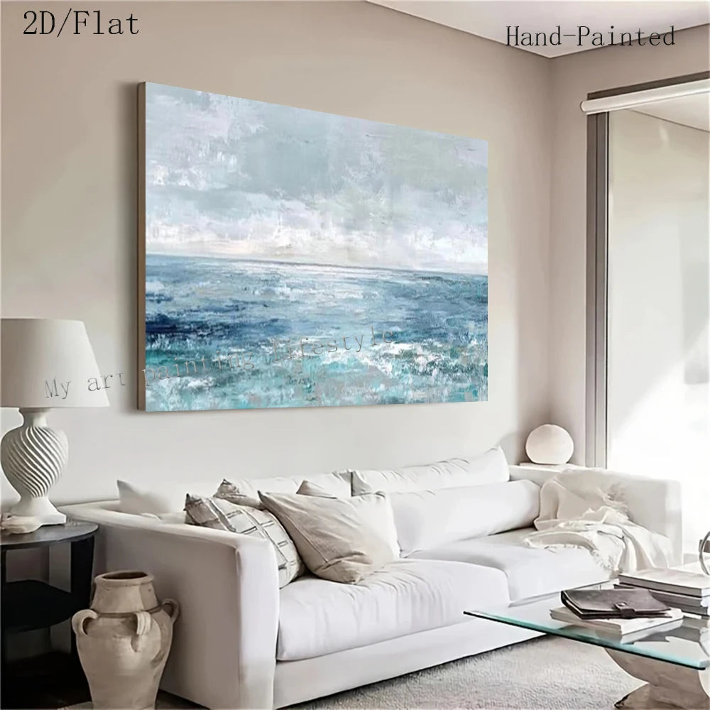ABSTRACT SEA VIEW OIL PAINTING - Hand-Painted - Unframed Canvas