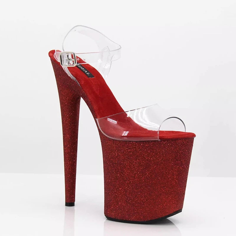 8inches Sexy Super High Heels Transparent Crystal Wedding Pole Dance Shoes 20CM Stiletto Waterproof Platform Sandals Summer