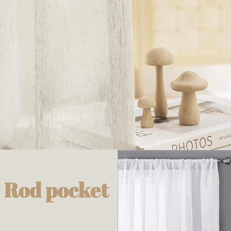 Linen Sheer Beige Curtains for Bedroom Living Room Natural Flax Blend Window Draperies for Farmhouse Curtain Decoration Window Curtain