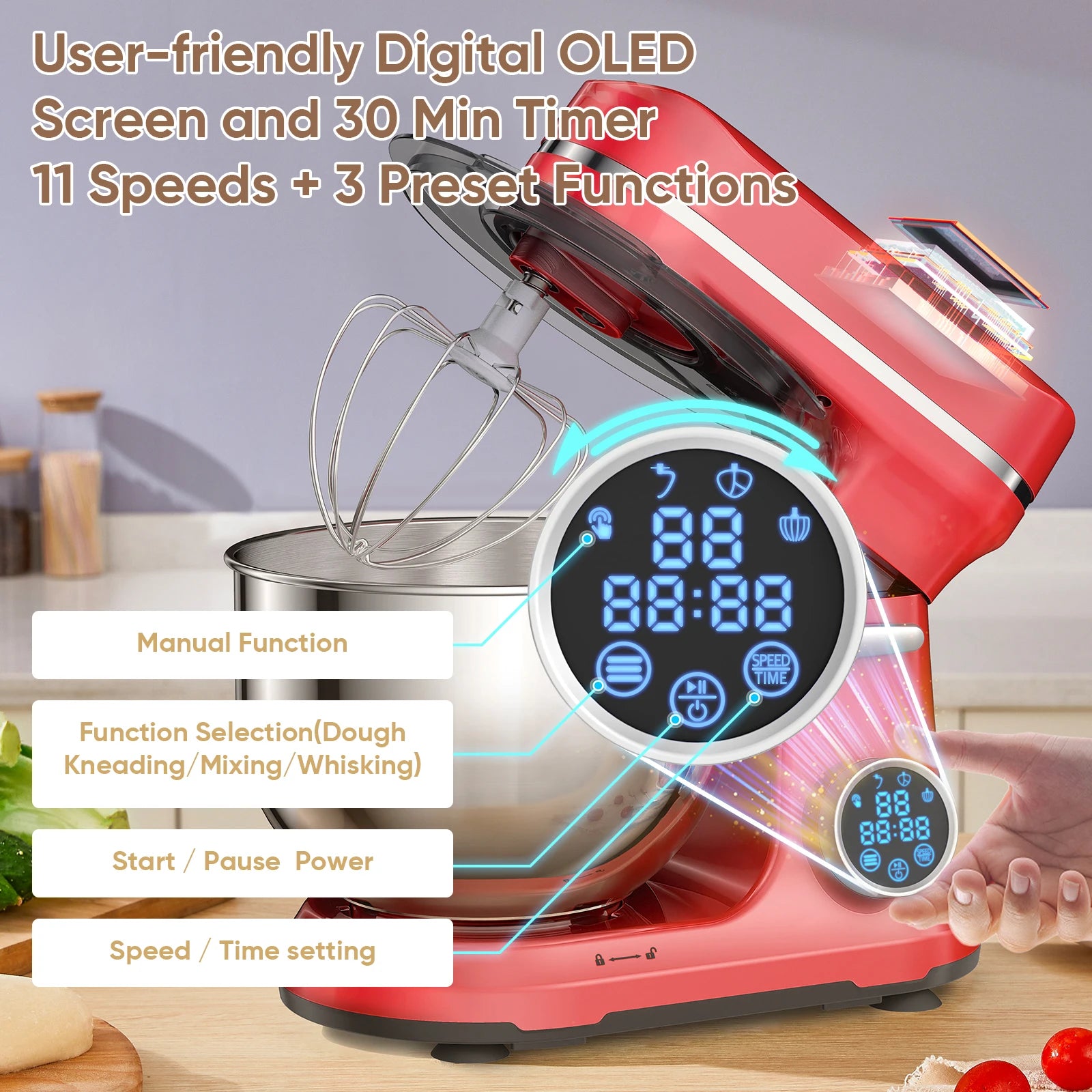 Stand Mixer 1200W – 11 Speeds OLED Screen DC Motor
