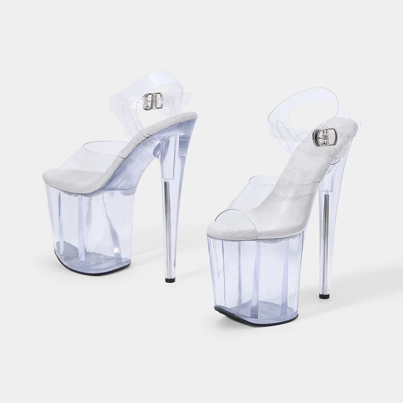 8inches Sexy Super High Heels Transparent Crystal Wedding Pole Dance Shoes 20CM Stiletto Waterproof Platform Sandals Summer
