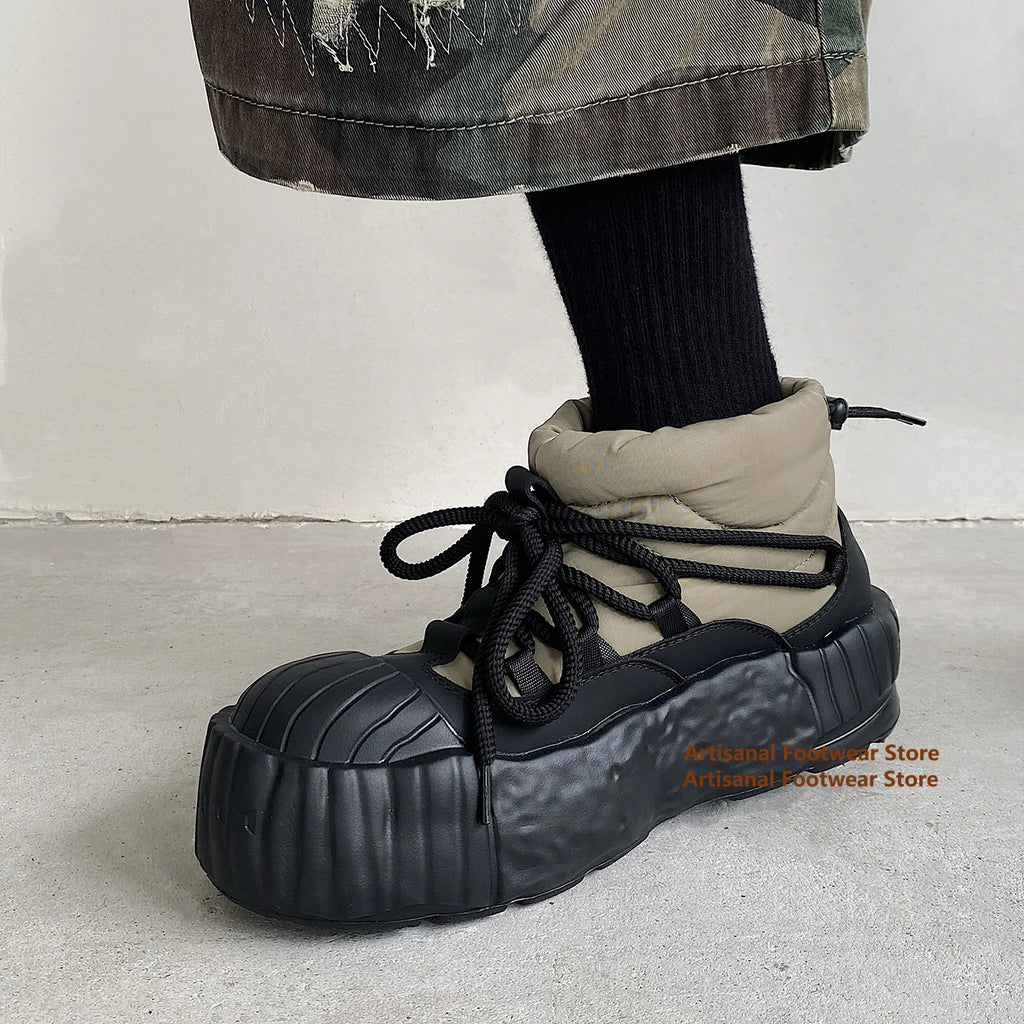 Men's Plush-Lined Snow Boots - Height Increasing Thick Sole Round Toe High Top