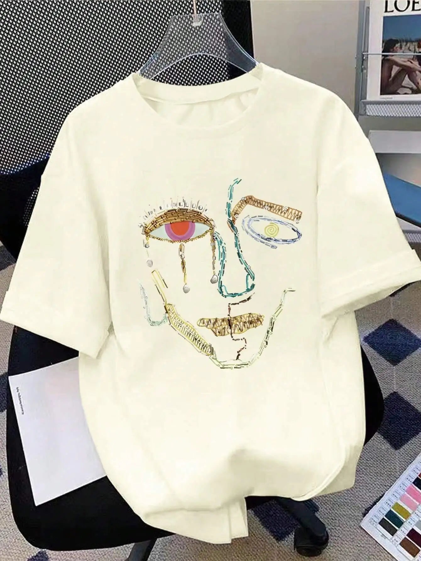 100% Cotton T-Shirts For Women Color Graffiti Woman's Face Printing Clothes Street Fashion Tops Loose Casual Short Sleeve Tees