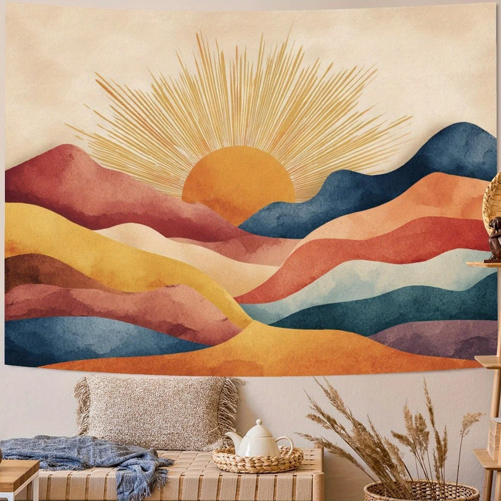 SUNSET MOUNTAIN TAPESTRY - Boho Wall Hanging - Abstract Landscape