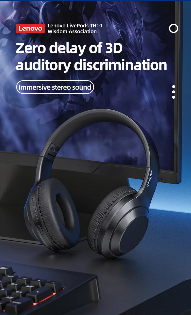 Lenovo TH10 Wireless Headphones Over-Ear Stereo Bluetooth Headset