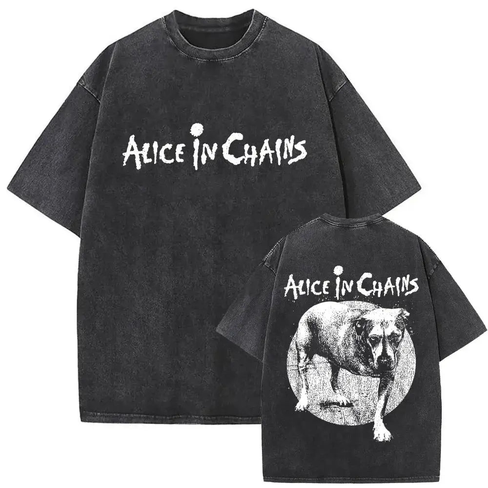 New in Top & Tees Men's T-Shirt Camisetas Rock Band Alice in Chains Dirt Washed Vintage Short Sleeved Round Neck Y2k T-shirt