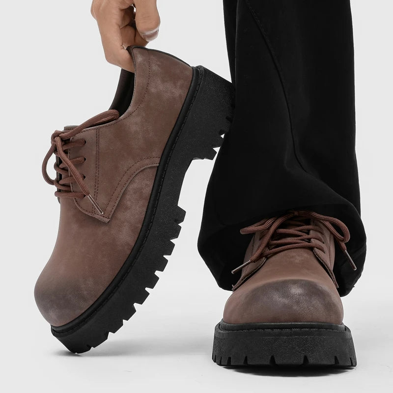 RISE UP - Men's Retro Platform High-Top Derby Shoes - Height Boosting Workwear Leather