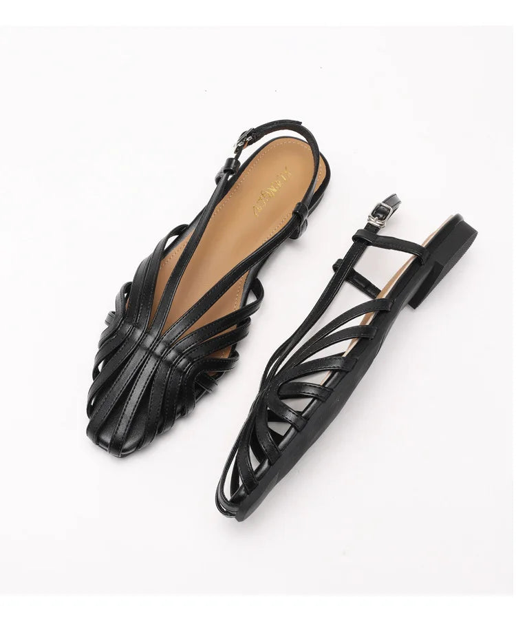 ZAROY Narrow Band Women Flat Sandals Large Size Designer Brand Banquet Wedding Shoes Summer Hollow Beach Gladiator Sandals