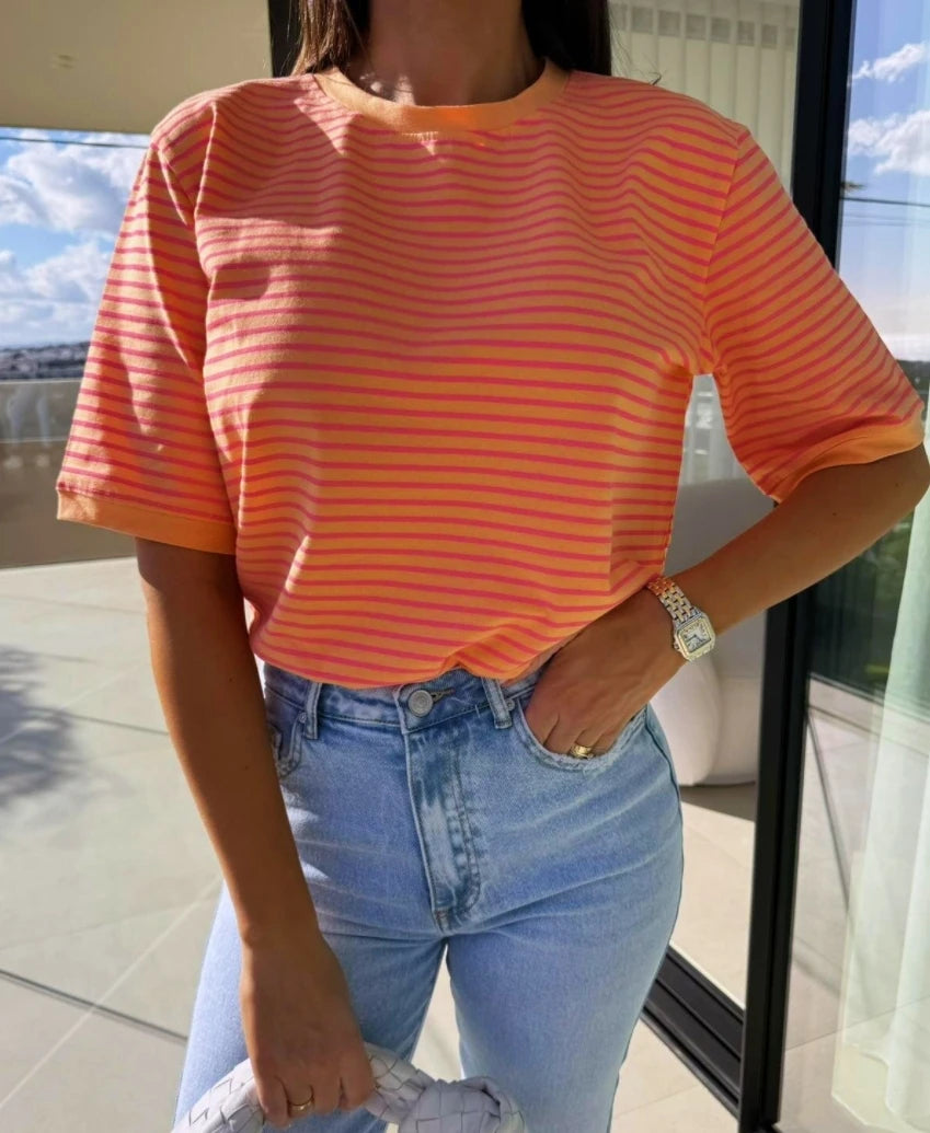 Women Striped Short Sleeve T Shirt Casual Loose Fit Summer Top for Everyday Wear
