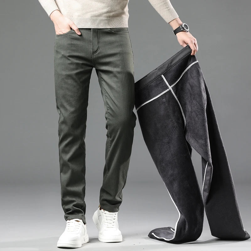 VELVET EDGE - Men's Fleece-Lined Slim Straight Trousers - Business Casual Winter Pants