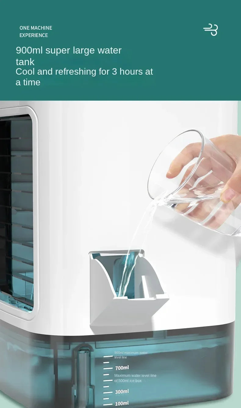 Portable Mini Air Conditioner – 900ml Mist Cooler Fan Humidifier Night Light