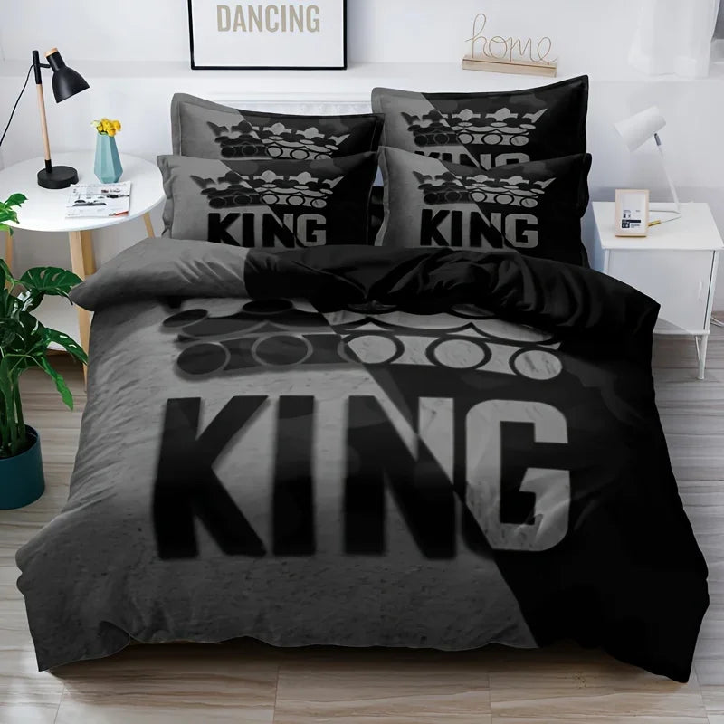 GREY & BLACK JACQUARD DUVET COVER SET - 6 Sizes EU/US/AU - Sharp Rooms