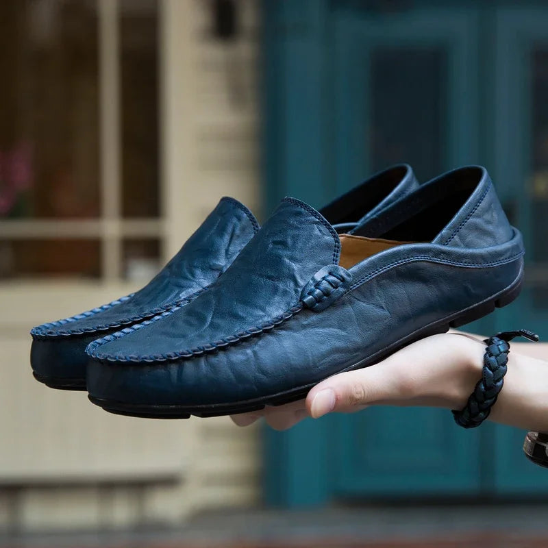 DOCK LUXE - Men's Genuine Leather Slip-On Loafers - Casual Boat Shoes, Sizes 37-47