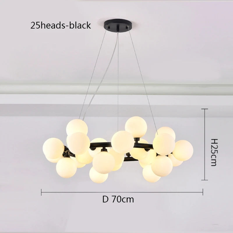 Glass Ball Chandelier – Gold/Black, 8–45 Heads, Scandinavian