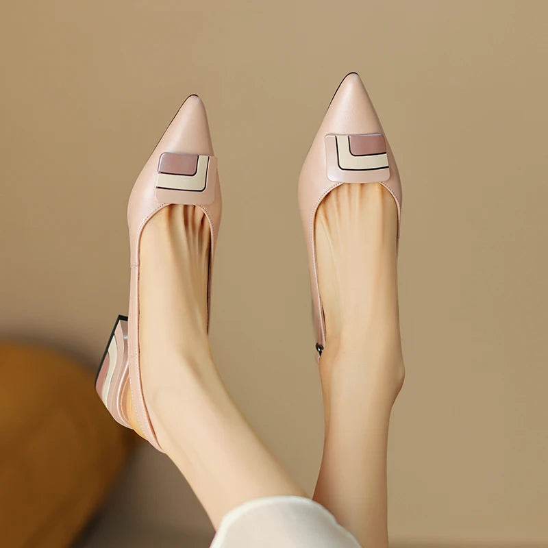 【JOCHEBED HU】Summer Genuine Leather Chunky Sandals Sexy Women High Heels Shoes New Brand Party Designer Slingback Pumps 33-46
