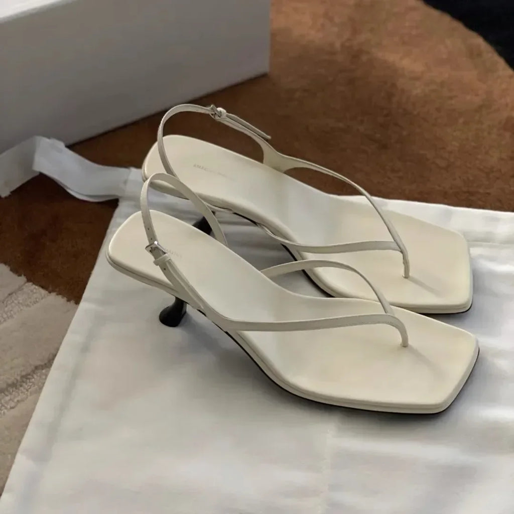 Retro Square Toe Clip Toe Sandals Kitten Heel Back Strap Brown Solid Concise French Style Sexy Fashion Women's Shoes Summer Casual