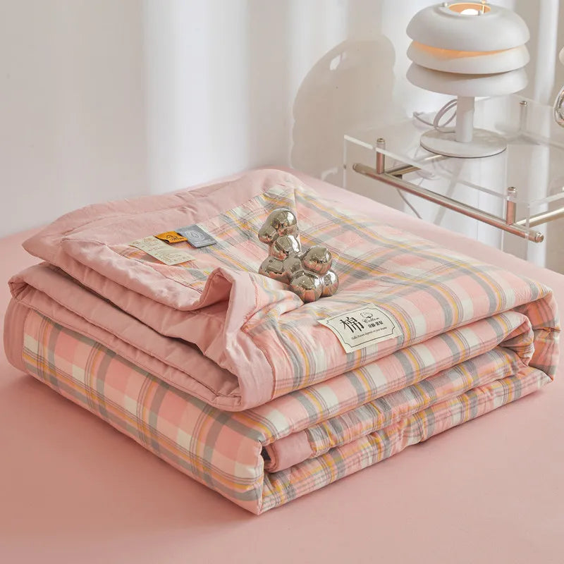 WASHED COTTON SUMMER QUILT - Long-Staple Fill, Plaid Quilting - Soft Nights, 9 Colors