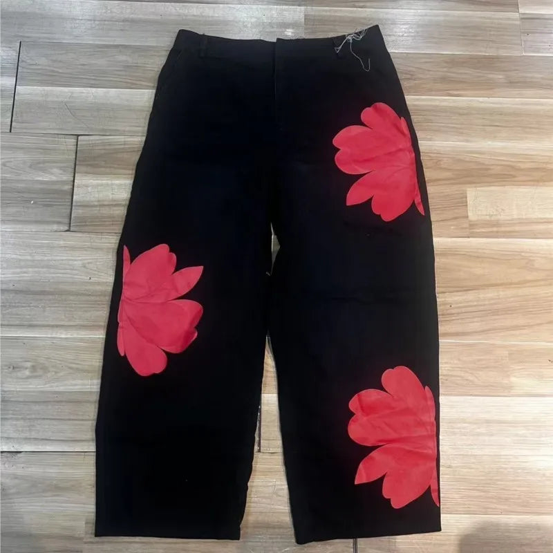 Floral Print Wide Leg Jeans - High Waist