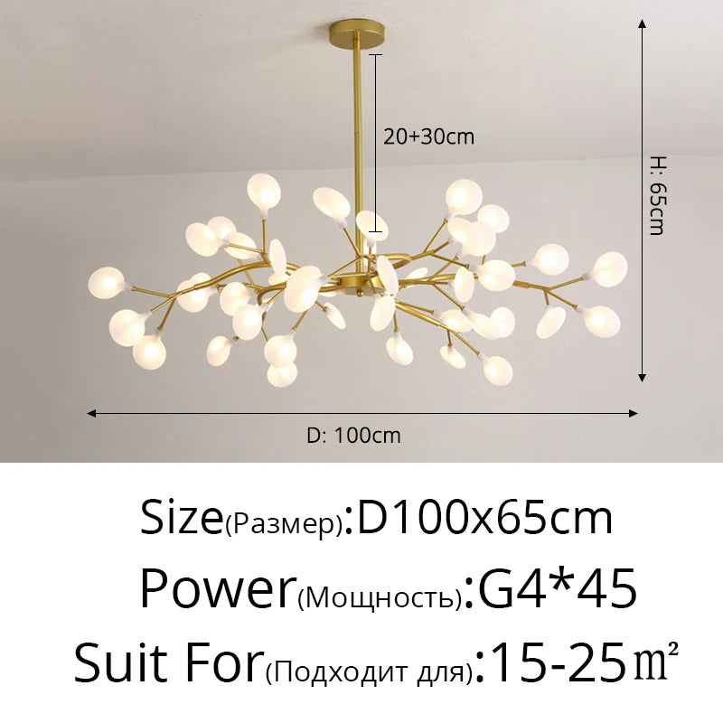 Nordic Firefly LED Chandelier – 9 to 54 Heads, Black or Gold