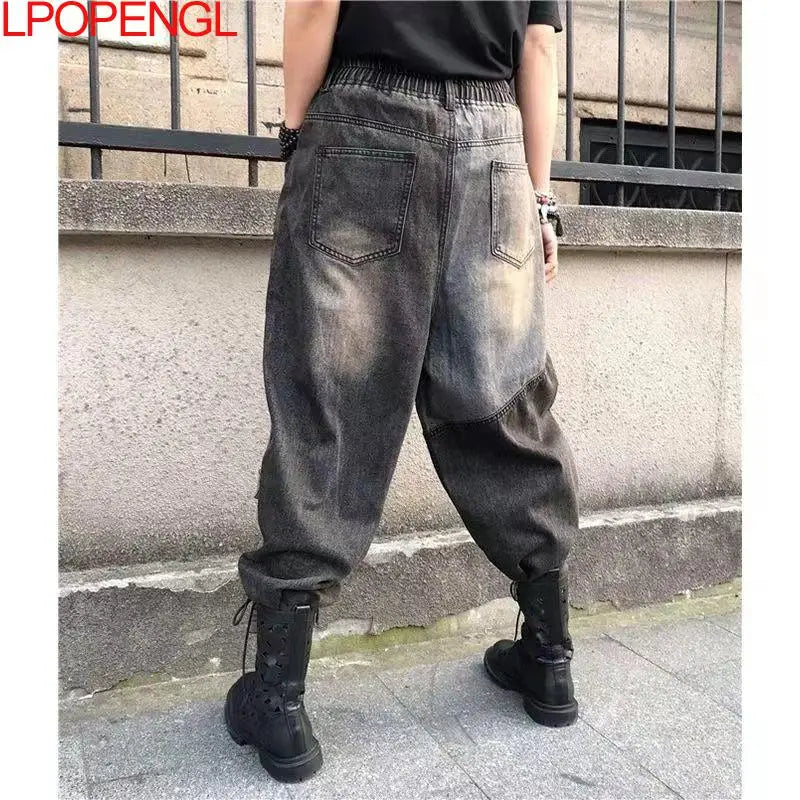 Woman Spring And Summer Harem Pants New Loose Lettering Retro Stitching Fashion Versatile Personality Casual Streetwear Jeans