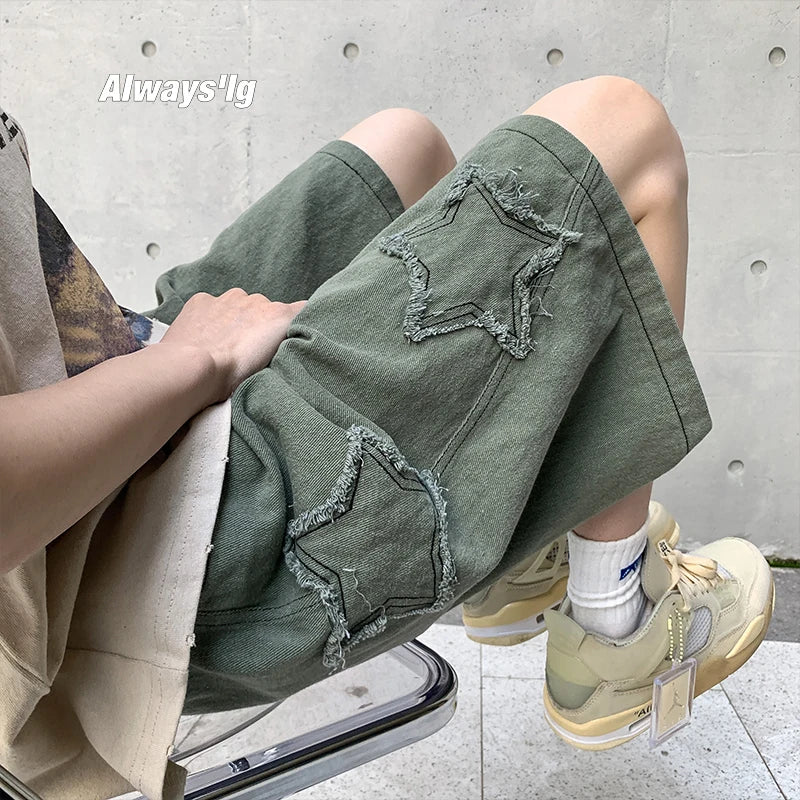 2024 Summer Shorts Men Loose Vintage Denim Basic Simple Hot Sale High Waist Leisure Ulzzang Streetwear Shorts