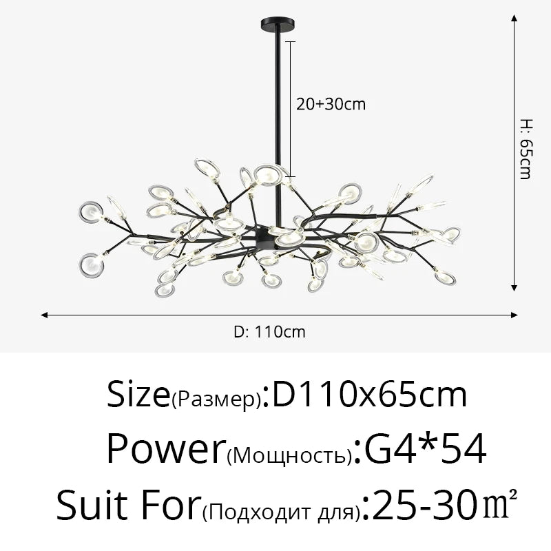 Nordic Firefly LED Chandelier – 9 to 54 Heads, Black or Gold