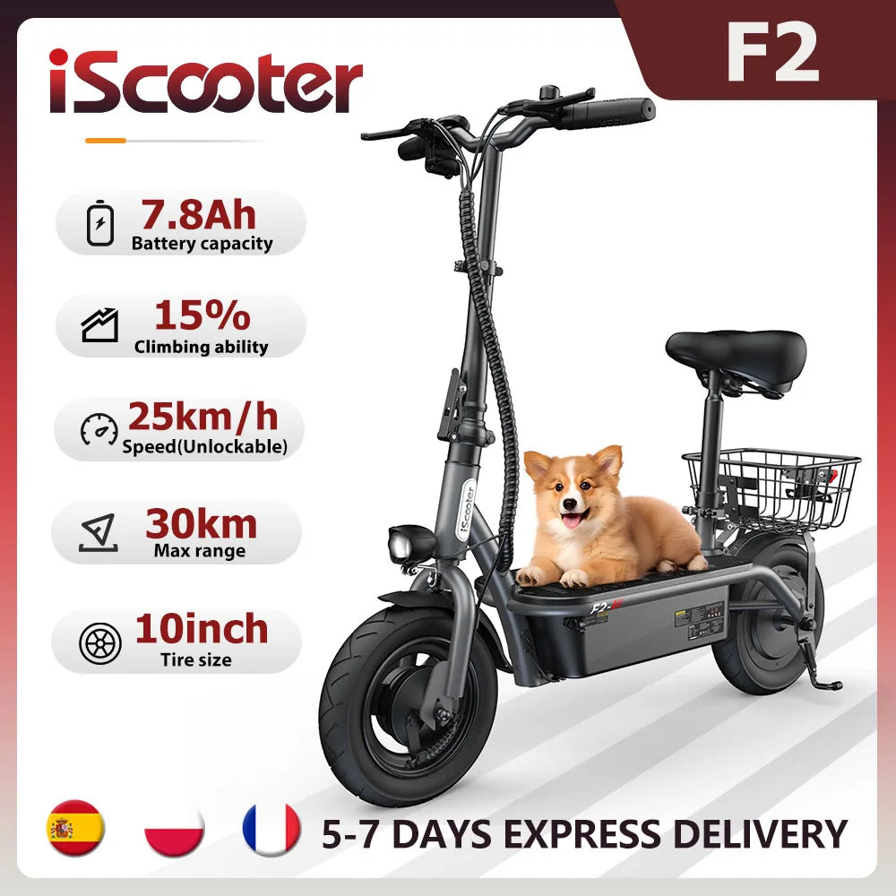 iSCOOTER F2 ELECTRIC SCOOTER - 30 KM Range, 10" Tires - Everyday Freedom