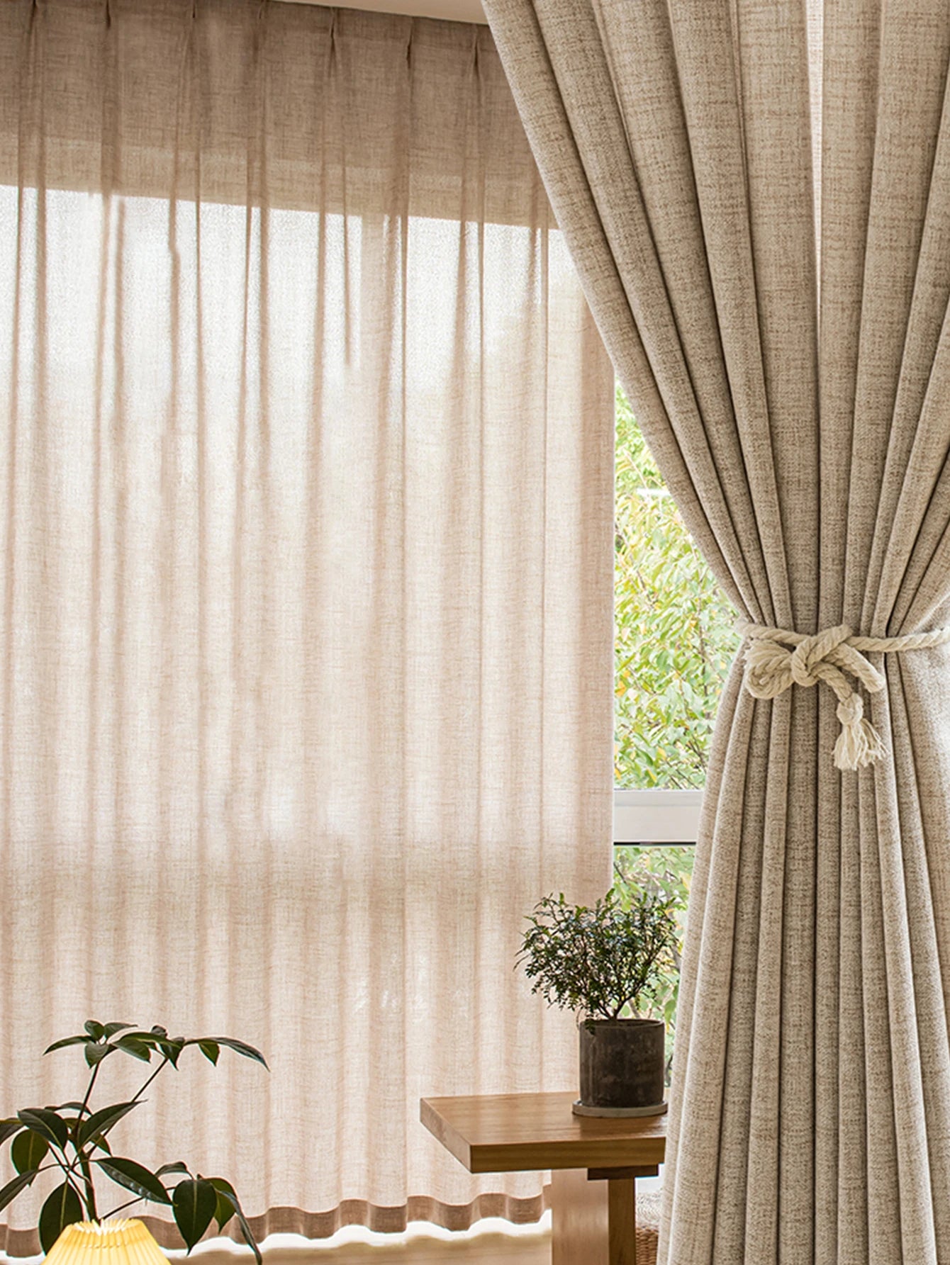 NATURAL LINEN-LOOK SHEER CURTAINS - Gauze Voile Panel, 4 Headings - Soft Windows, Quiet Spaces