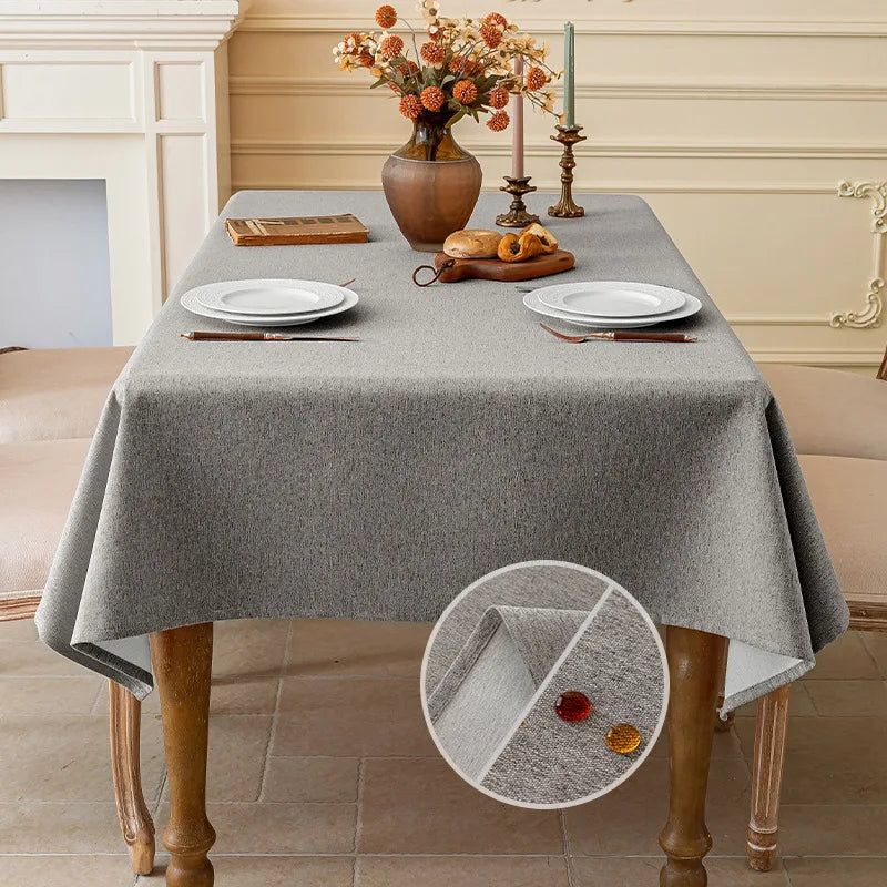 SOLID LINEN-LOOK WATERPROOF TABLECLOTH - Oil & Dust Resistant Rectangle Cover - Every Meal, No Stress