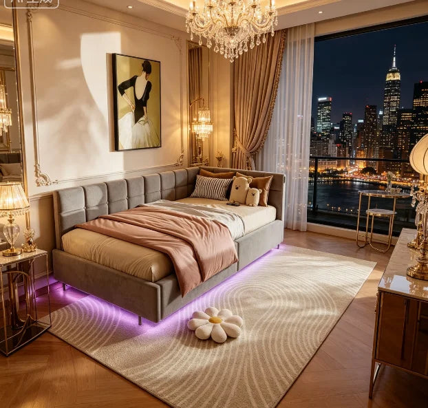 Upholstered Sofa Bed – Hydraulic, LED & USB