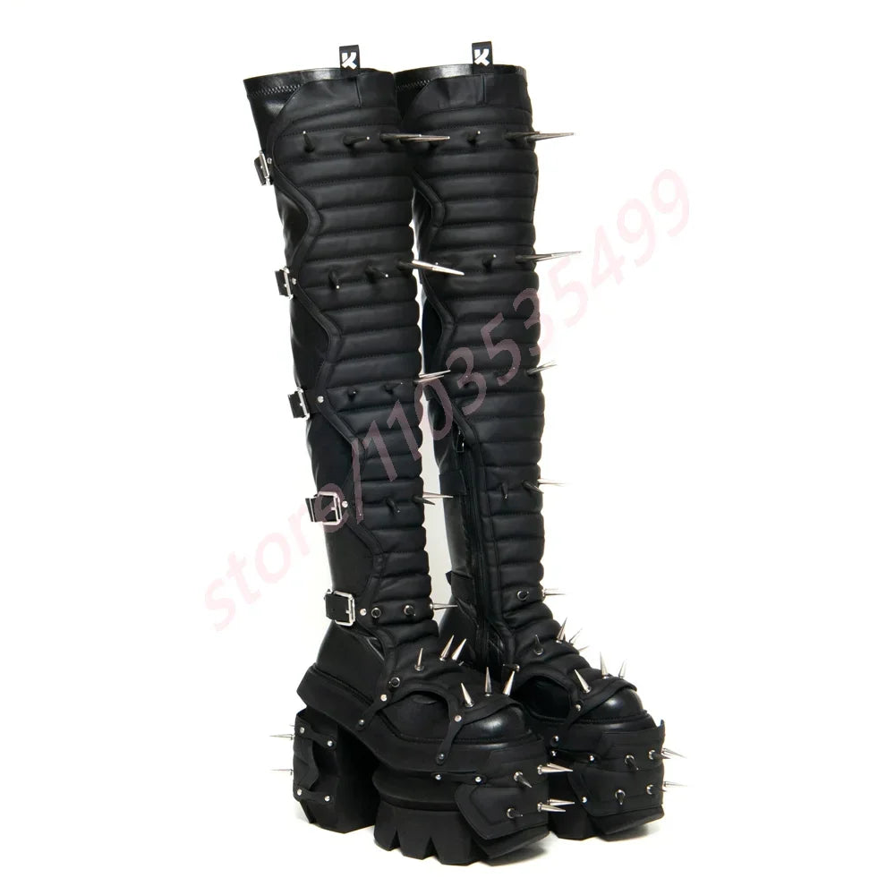 Punk Rivet Motorcycle Boots – Over-Knee Belt Buckle